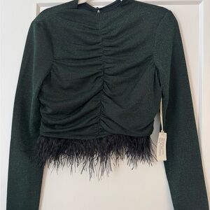 Green and Black Top with Feather accent